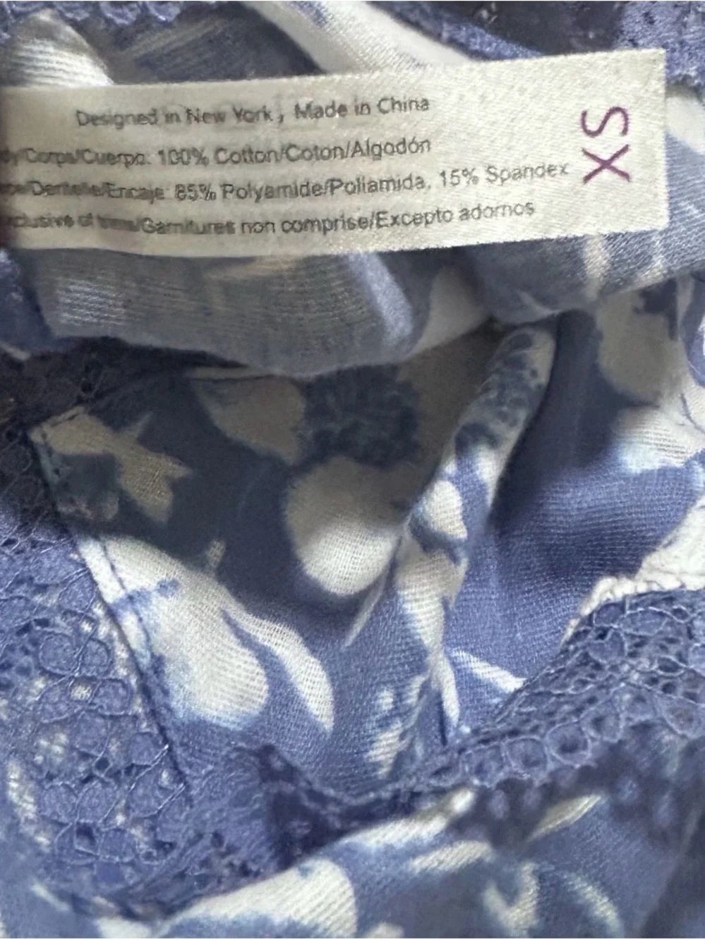 Adore Me Floral Lace Trim Nightgown Chemise Dress Blue White XS Cottagecore